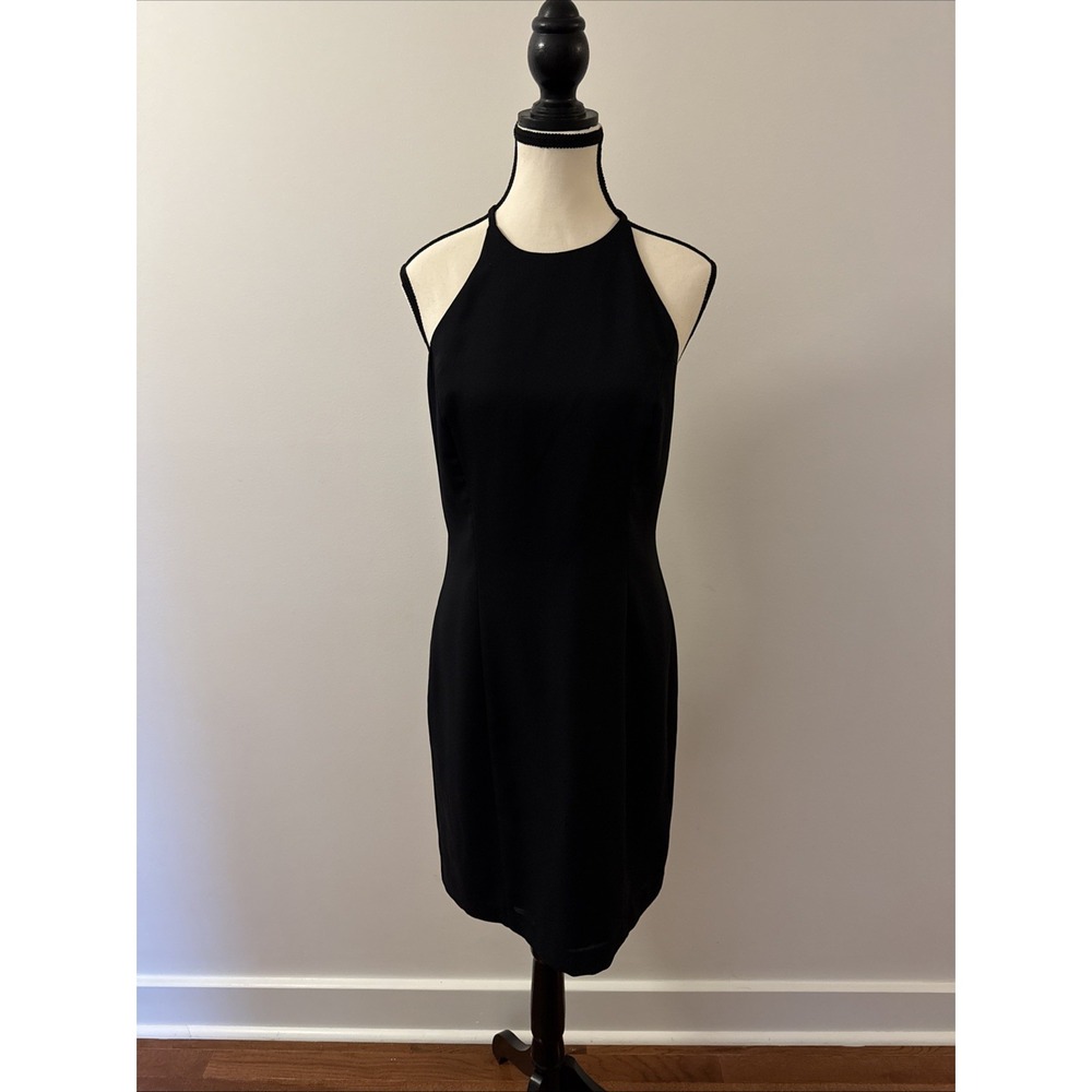 Cachet 1990s Black High Neck Mini Dress 90s Vintage Minimalist Size 10